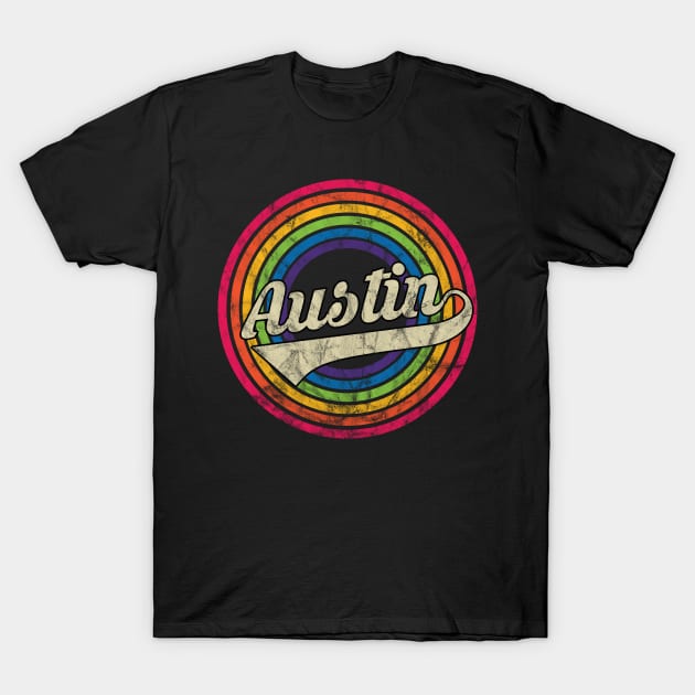 Austin- Retro Rainbow Faded-Style T-Shirt by MaydenArt